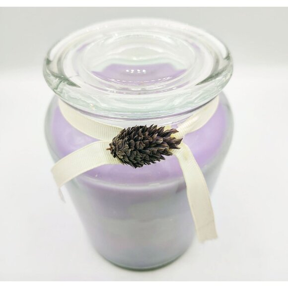 Candle Glass Jar Lavender Scented Lid Ribbon Pinecone Accent 18oz Purple - Picture 2 of 16